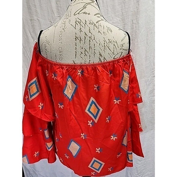 Geo, Aztec Boho Print Off Shoulder Blouse XL - Picture 4 of 9